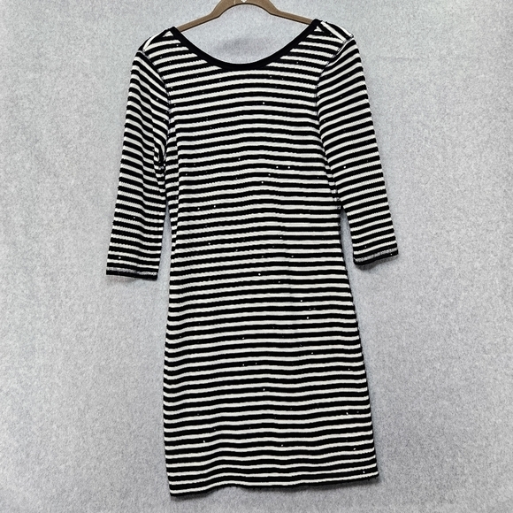 Express Black White Striped Sequined‎ Sweater Dress Size M - Picture 1 of 5
